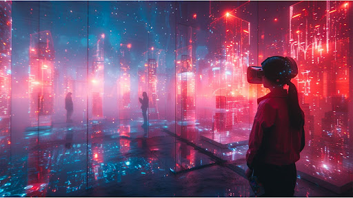 Person in an immersive digital environment powered by AI